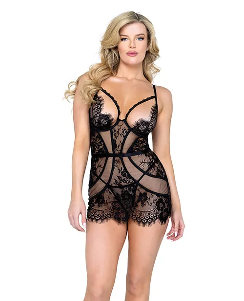Roma Costume Anal Femme Fatale Scalloped Eyelash Lace Mesh Chemise Thong Black Roma Costume Anal Femme Fatale Scalloped Eyelash Lace Mesh Chemise Thong Black
