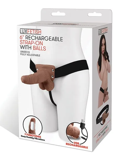 Lux Fetish Lux Fetish 6 Rechargeable Strap On with Balls Female Sex Toys Lux Fetish Lux Fetish 6 Rechargeable Strap On with Balls Female Sex Toys