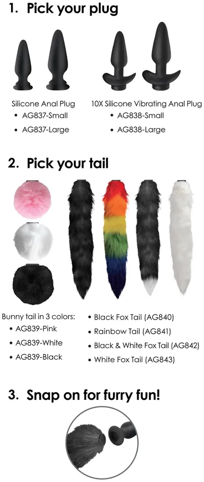 Large Anal Plug With Interchangeable Bunny Tail XR Brands Male Sex Toys