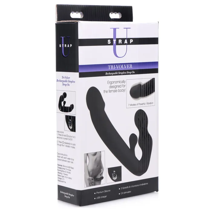 Female Sex Toys XR Brands StrapU TriVolver Rechargeable Vibrating Rabbit Strapless StrapOn