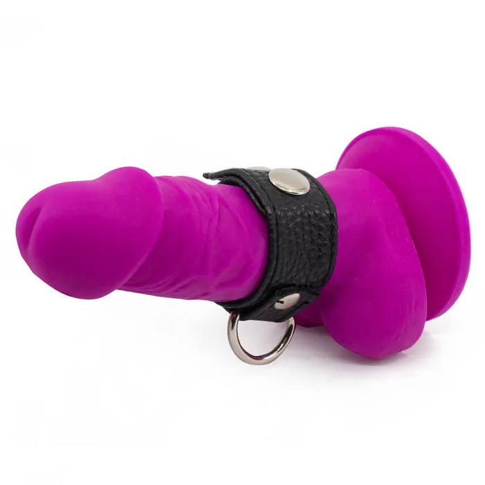 Miscellaneous Male Sex Toys Faux Leather Snap Button Cock Ring With DRing