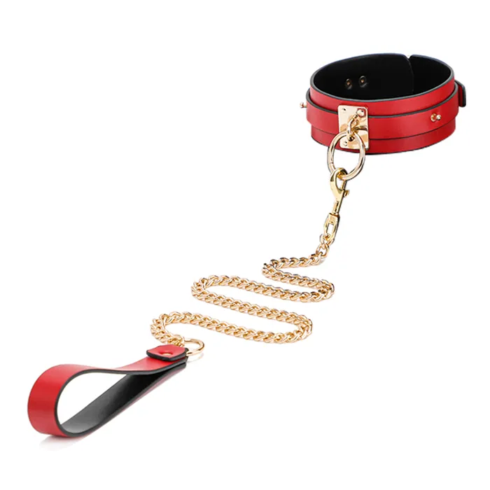 ZYL Leather Male Sex Toys ZYL Wide Faux Leather Collar Chain Leash
