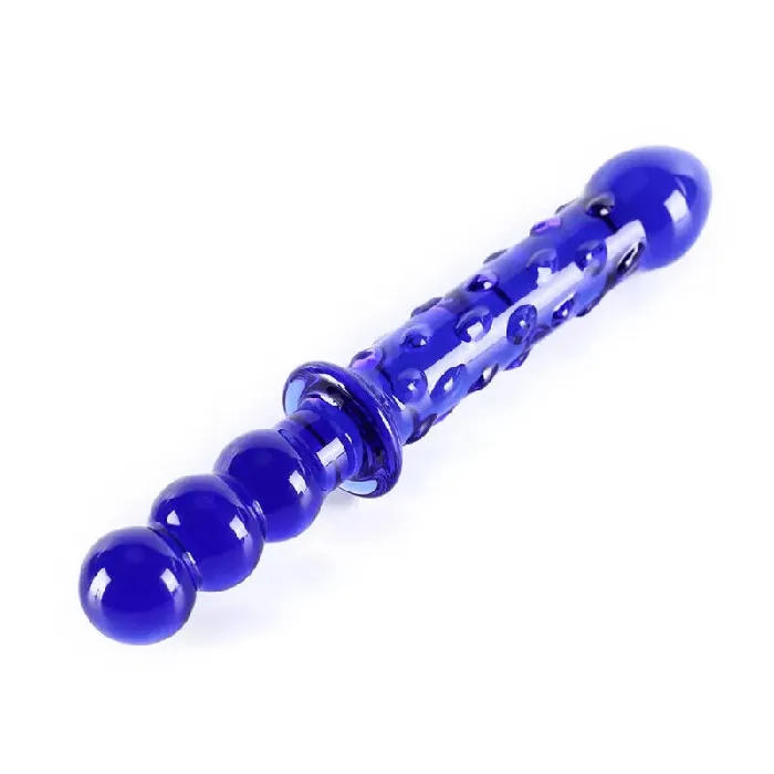 Dildos Sexy Emporium 9 Inch Double Ended Blue Glass Ribbed Dildo