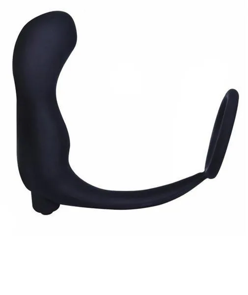 6838MSIS Sissys Vibrating Black Silicone 2 Point Prostate Pleaser with Cock Ring Moonwell Male Sex Toys