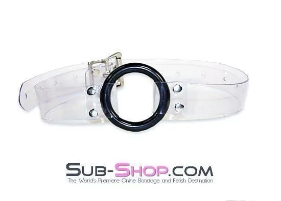 Anal Autumn 1495ASIS Pretty Forced Feminization Sissy Wench Clearly Wide Open Luxe Clear PVC Wide Strap Plastic Ring Gag