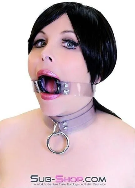 Anal Autumn 1495ASIS Pretty Forced Feminization Sissy Wench Clearly Wide Open Luxe Clear PVC Wide Strap Plastic Ring Gag