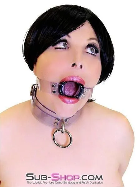 Anal Autumn 1495ASIS Pretty Forced Feminization Sissy Wench Clearly Wide Open Luxe Clear PVC Wide Strap Plastic Ring Gag