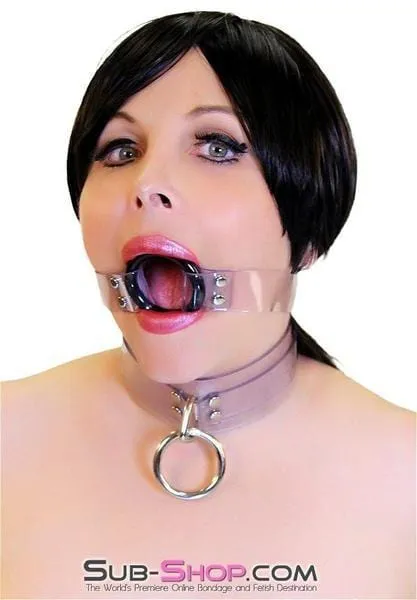 Anal Autumn 1495ASIS Pretty Forced Feminization Sissy Wench Clearly Wide Open Luxe Clear PVC Wide Strap Plastic Ring Gag