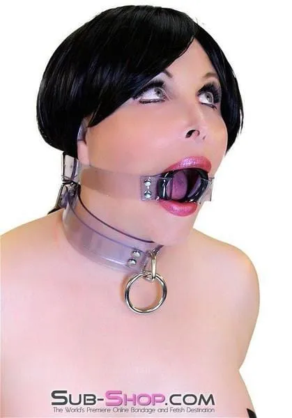 Anal Autumn 1495ASIS Pretty Forced Feminization Sissy Wench Clearly Wide Open Luxe Clear PVC Wide Strap Plastic Ring Gag
