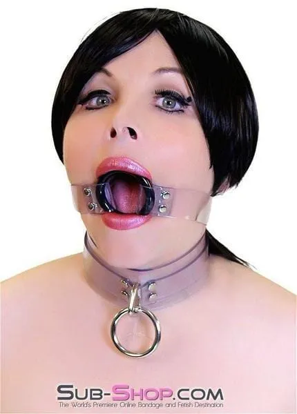 Anal Autumn 1495ASIS Pretty Forced Feminization Sissy Wench Clearly Wide Open Luxe Clear PVC Wide Strap Plastic Ring Gag