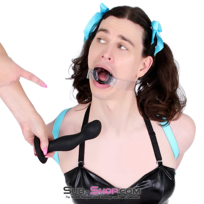Anal Autumn 1495ASIS Pretty Forced Feminization Sissy Wench Clearly Wide Open Luxe Clear PVC Wide Strap Plastic Ring Gag