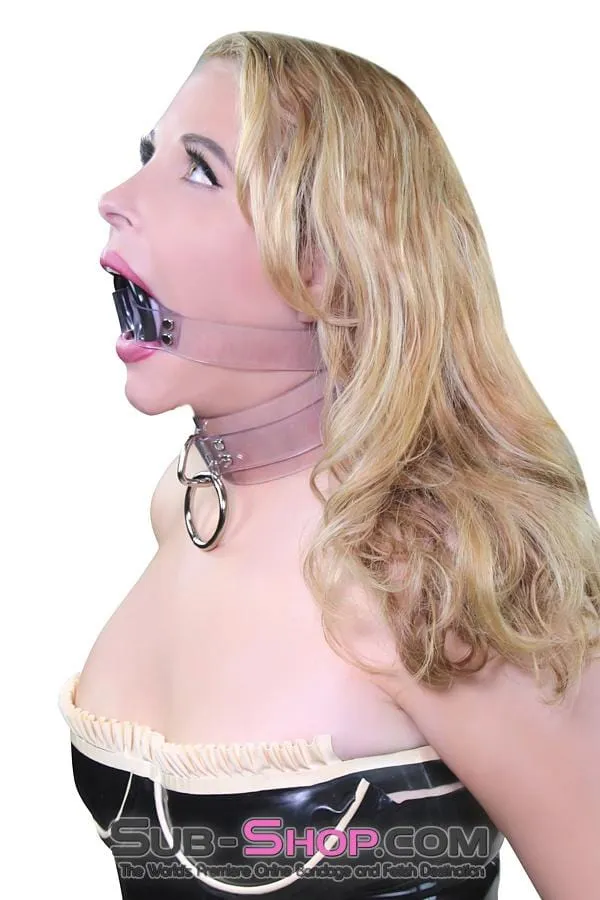 Anal Autumn 1495ASIS Pretty Forced Feminization Sissy Wench Clearly Wide Open Luxe Clear PVC Wide Strap Plastic Ring Gag